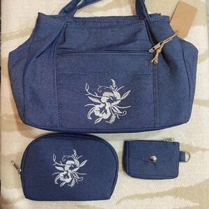 Embroidered Blue Women's Bag Set